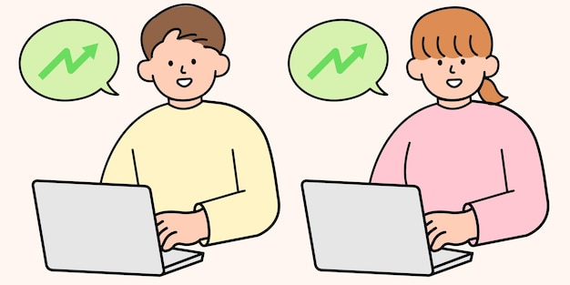 Hombre y mujer mirando el gráfico ascendente Ilustración vectorial de estilo simple