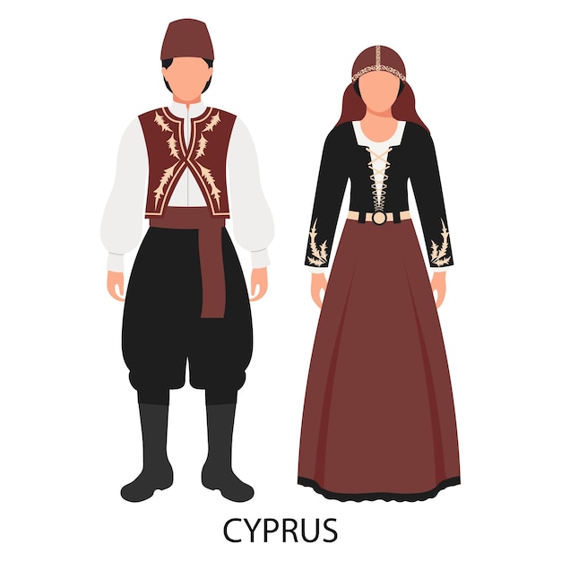 Un hombre y una mujer una pareja en trajes populares chipriotas Cultura y tradiciones de Chipre Ilustración