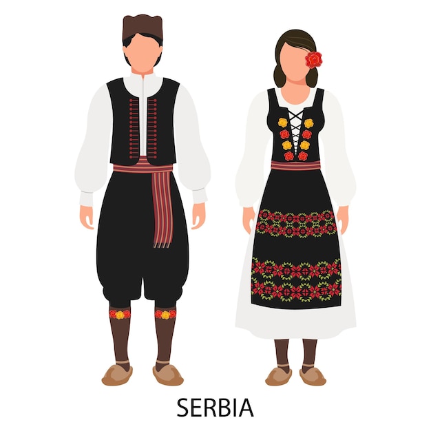 Un hombre y una mujer una pareja en trajes populares serbios Cultura y tradiciones de Serbia Ilustración