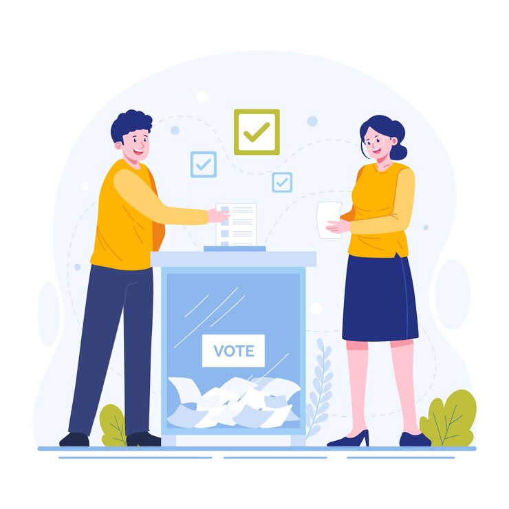 El hombre y la mujer participan para votar en el momento de las elecciones.