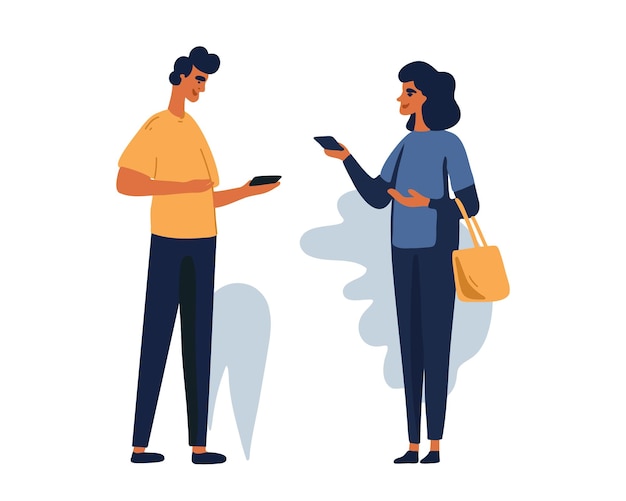 Hombre y mujer de pie con un teléfono inteligente
