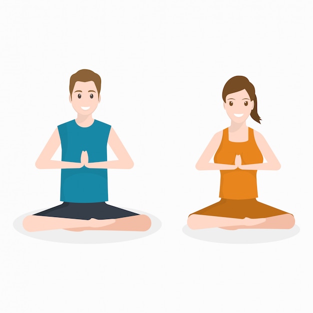 Hombre y mujer practican ejercicio yoga