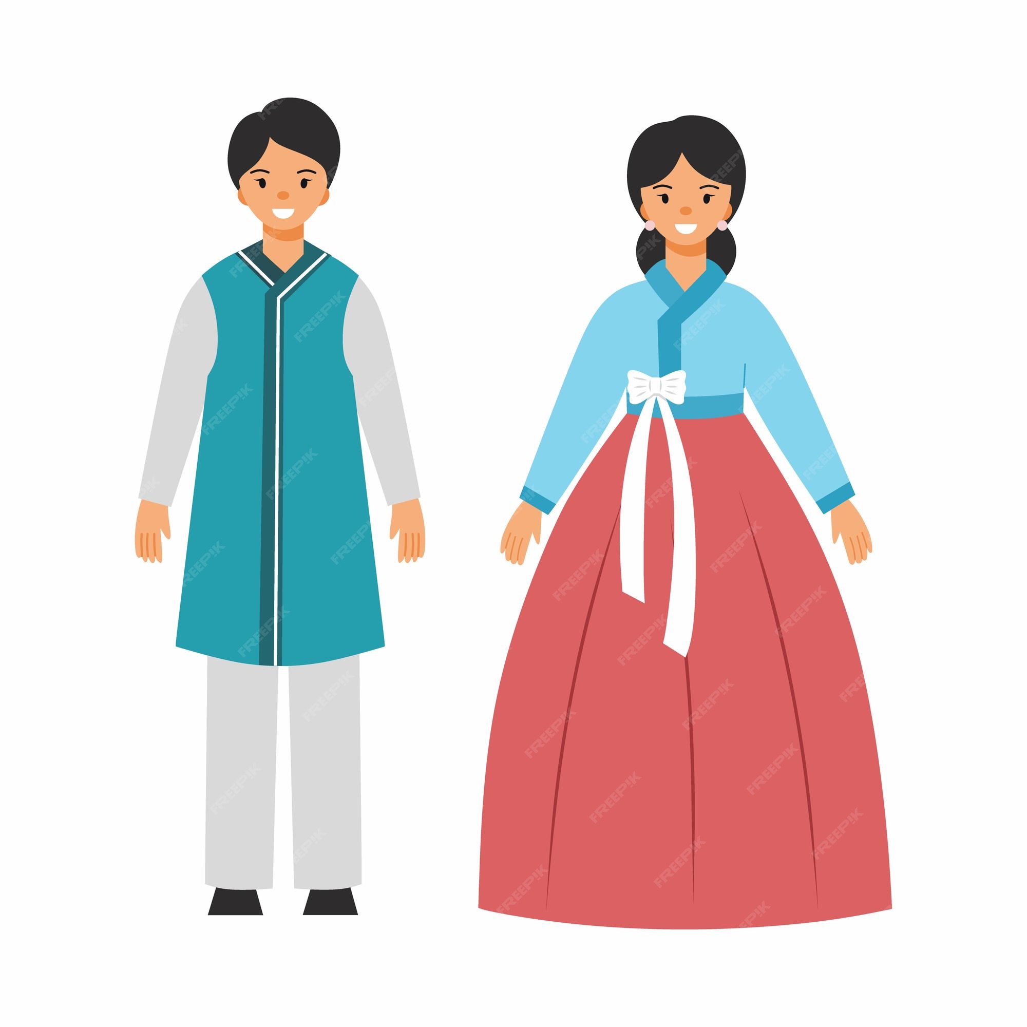 Hombre y mujer ropa tradicional coreana familia hanbok de asia | Vector Premium