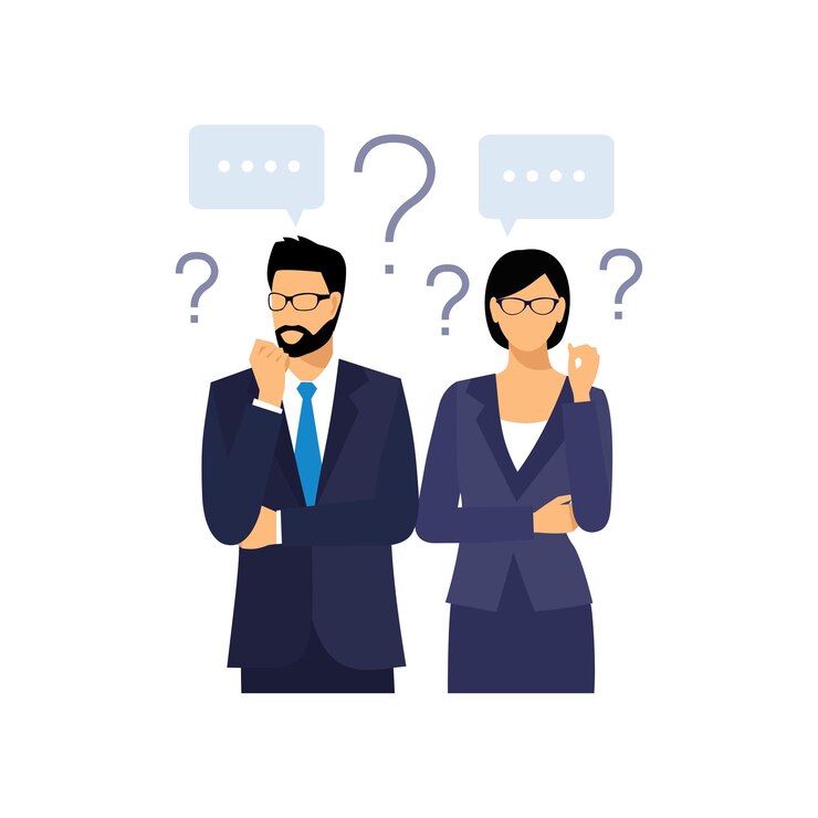 Vector hombre y mujer con signos de interrogación hombre con pregunta vector personaje masculino resolviendo problema dilema
