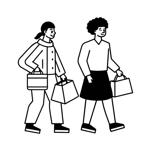 hombre y mujer sosteniendo bolsas de compras icono vectorial compradores felices con compra en fondo blanco
