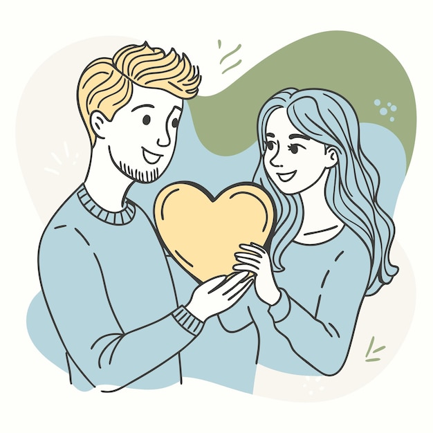 un hombre y una mujer tienen un corazón que dice "amor"