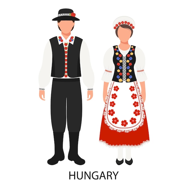 Vector un hombre y una mujer con trajes populares húngaros cultura y tradiciones de hungría ilustración