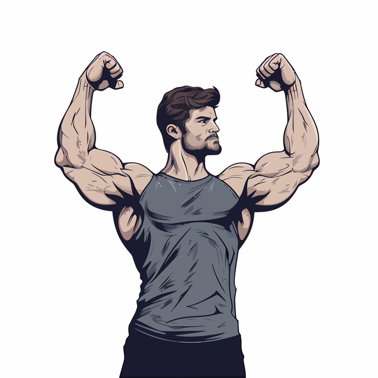 Hombre musculoso flexionando mostrando sus bíceps bien tonados