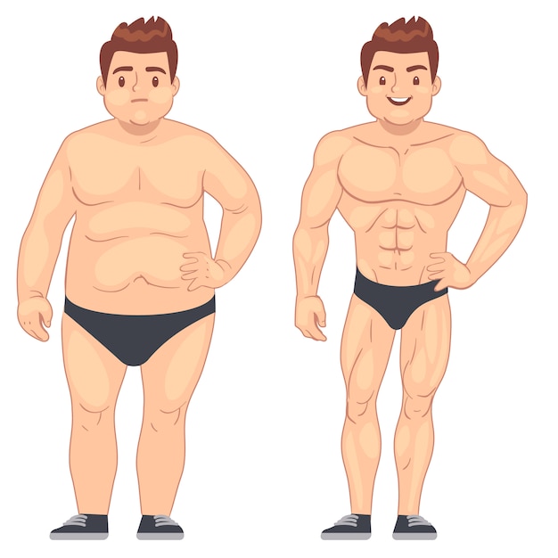 Hombre musculoso y gordo de dibujos animados