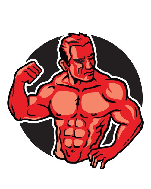 Hombre musculoso que presenta el logotipo del cartón