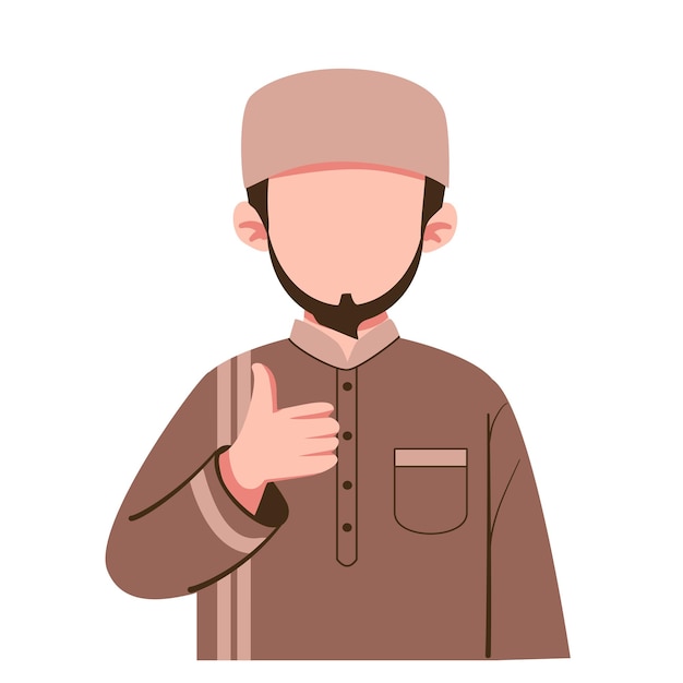 Hombre musulmán avatar dando un pulgar hacia arriba ilustración