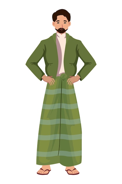 Vector hombre de myanmar con un longyi verde