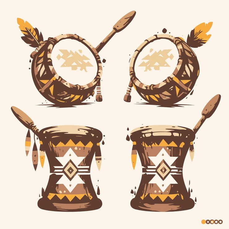 Vector hombre nativo americano de unos cuarenta años tocando la batería