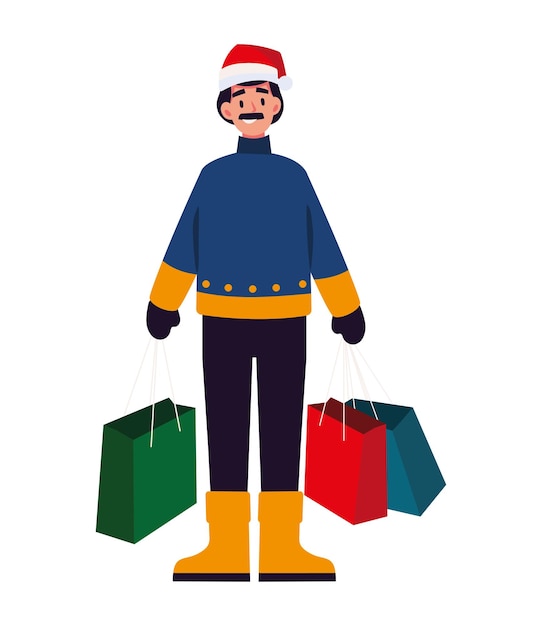 hombre de navidad con bolsas de regalos ilustración aislada