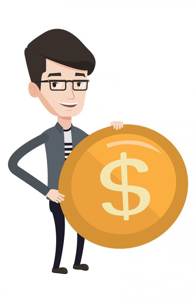 Hombre de negocios acertado con la moneda del dólar.
