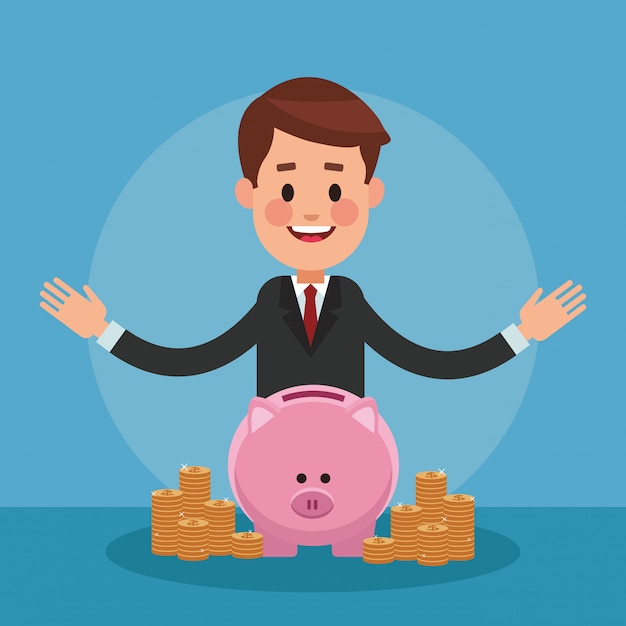Hombre de negocios con ahorros alcancía