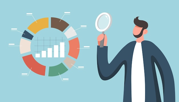El hombre de negocios analiza los datos económicos