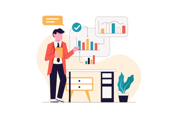 hombre de negocios, analizar, datos, empresa / negocio, gestión de datos, vector, ilustración