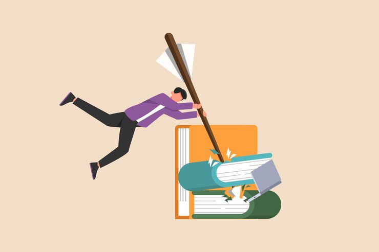 Vector hombre de negocios apasionado usando flechas para resolver problemas de manejo del estrés ilustración vectorial