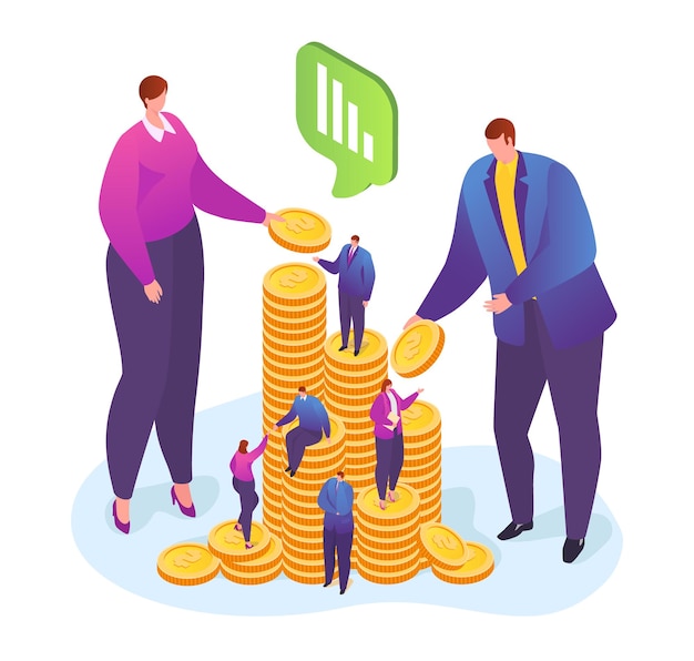 El hombre de negocios de apoyo financiero le da al hombre monedas de oro ilustración vectorial Recibir dinero Transferencia de efectivo de mano en mano
