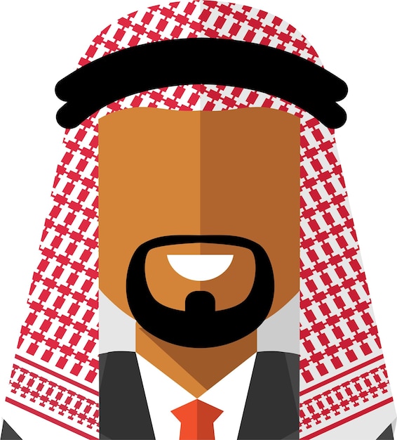 Hombre de negocios árabe con barba y bigote en ropa de negocios e icono de cara de Avatar Keffiyeh