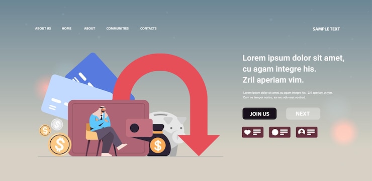 Vector hombre de negocios árabe frustrado sentado cerca de la flecha roja hacia abajo recesión crisis financiera concepto de bancarrota espacio de copia horizontal ilustración vectorial de longitud completa