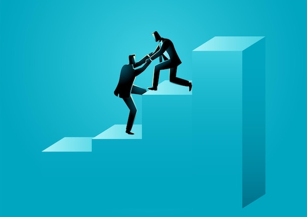 El hombre de negocios ayuda a su colega a escalar un gráfico
