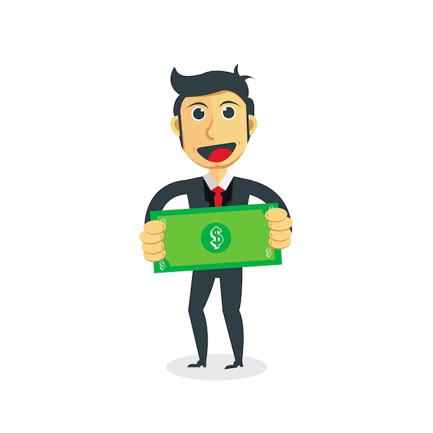 Hombre de negocios con billete de un dólar en su mano.