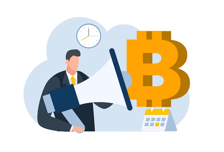 Vector hombre de negocios con bitcoin dinero digital moneda ilustración plana