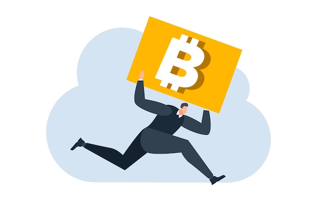 hombre de negocios con bitcoin dinero digital moneda ilustración plana