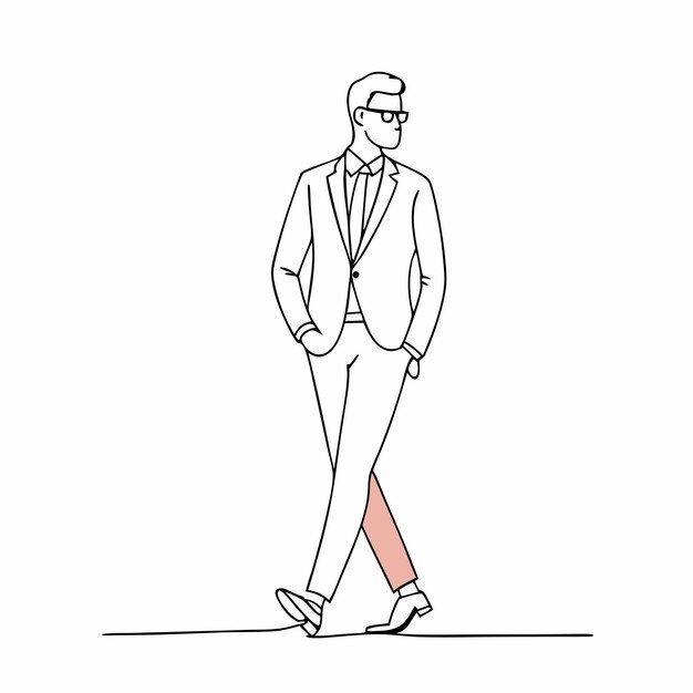 un hombre de negocios caminando con zapatos un traje elegante una línea ilustración vectorial continua arte de línea 11