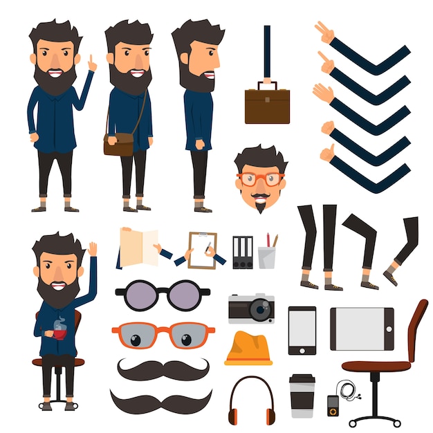 Vector hombre de negocios en carácter de estilo hipster