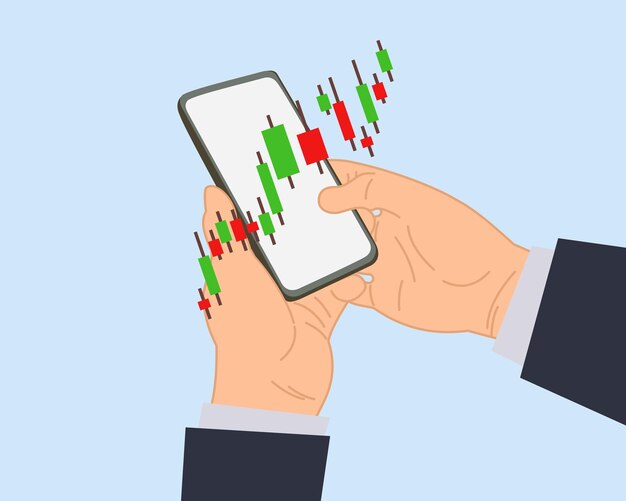 hombre de negocios comprobando el gráfico del mercado de valores en un teléfono inteligente