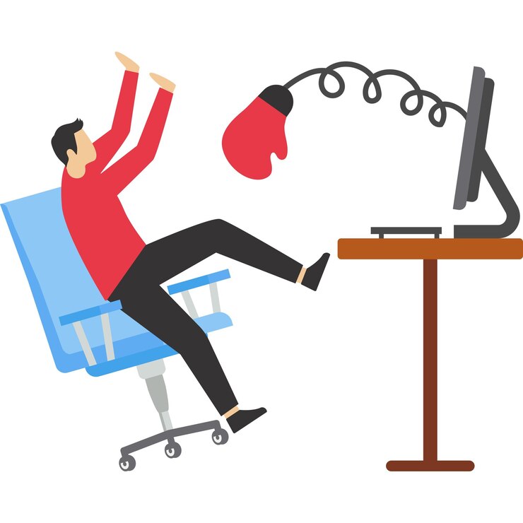Vector hombre de negocios con computadora golpeado por guante de boxeo diseño vectorial