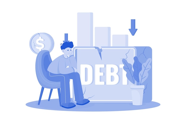 Hombre de negocios con concepto de ilustración de deuda enorme Una ilustración plana aislada sobre fondo blanco