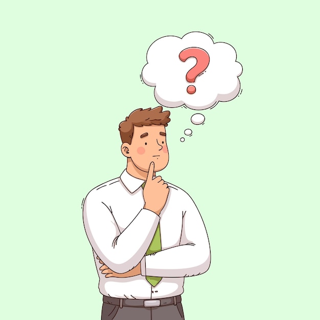 El hombre de negocios contempla un signo de pregunta