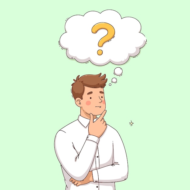 El hombre de negocios contempla un signo de pregunta