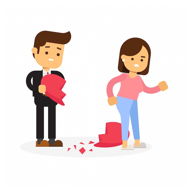 Vector el hombre de negocios está dando un corazón a la mujer de negocios pero ella está huyendo.