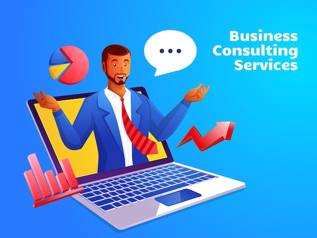 Hombre de negocios, dar, formación empresarial, con, computador portatil