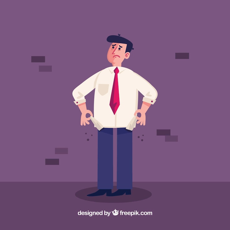 Vector hombre de negocios sin dinero en los bolsillos