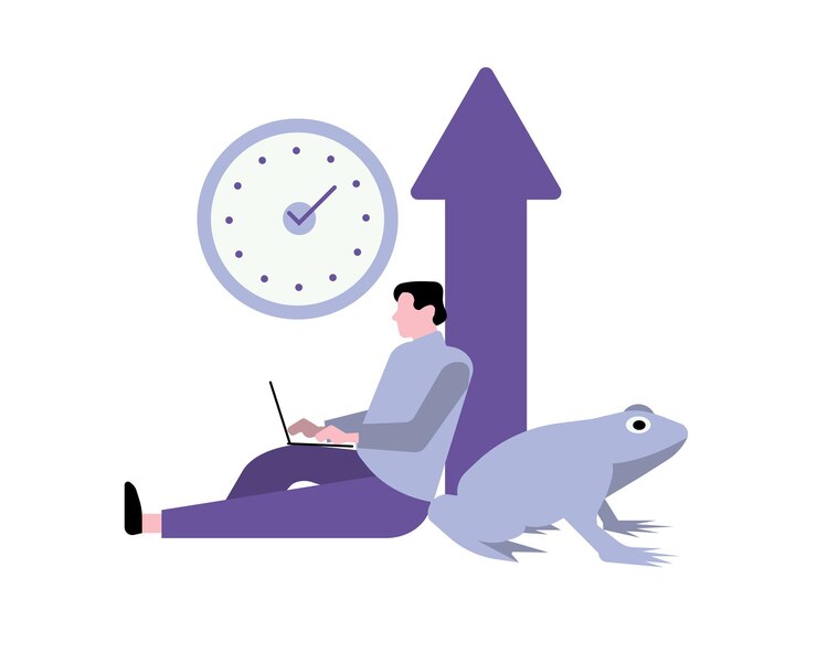 Vector hombre de negocios con diseño de computadora portátil y rana gestión de ocupación de trabajo corporativo y tema de trabajador vector