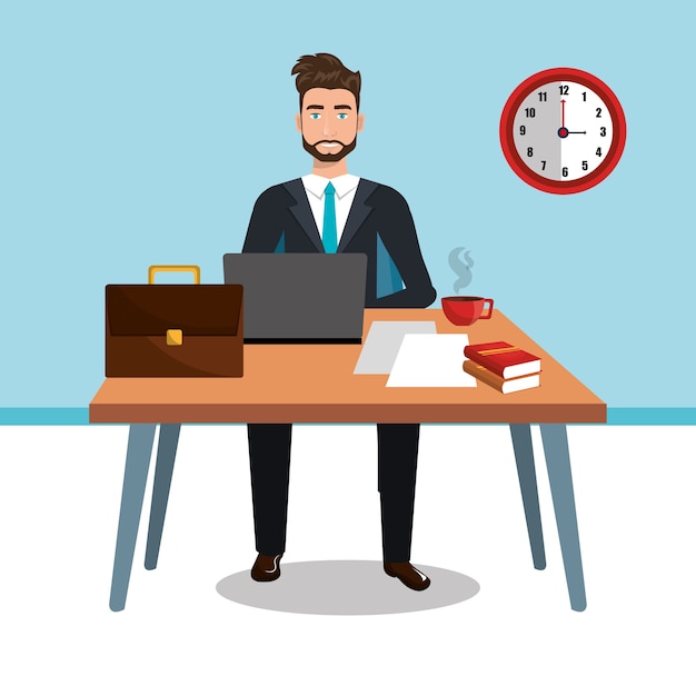 hombre de negocios en el diseño de icono aislado de área de trabajo, gráfico de ilustración vectorial