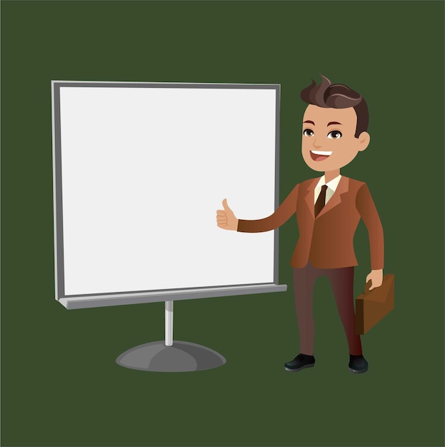 Hombre de negocios en el diseño de vectores de personajes de presentación