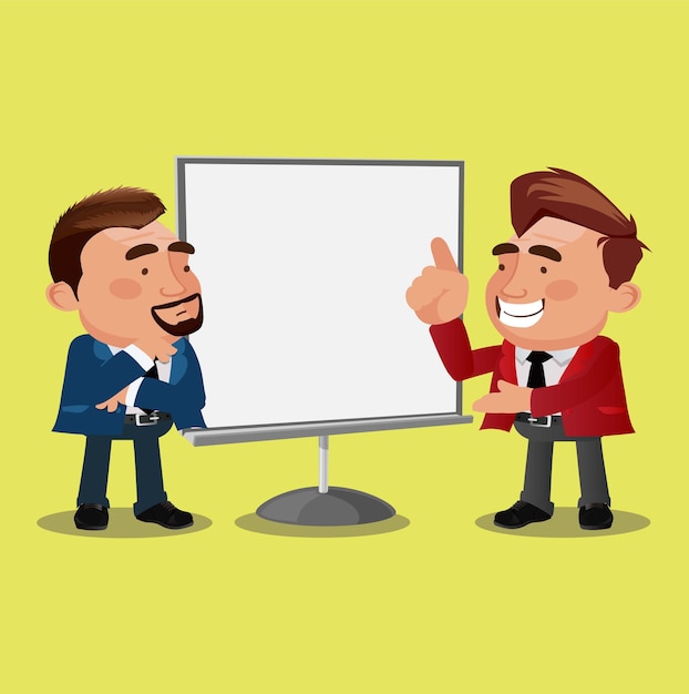 Hombre de negocios en el diseño de vectores de personajes de presentación