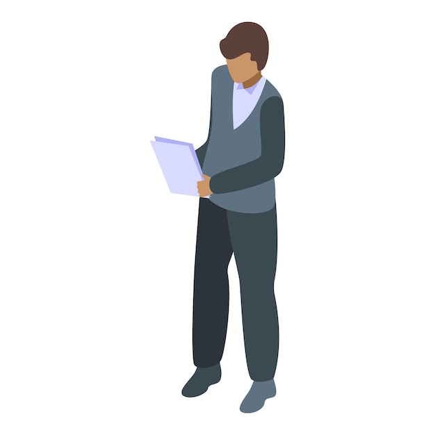 Hombre de negocios con documentos icono de estilo isométrico