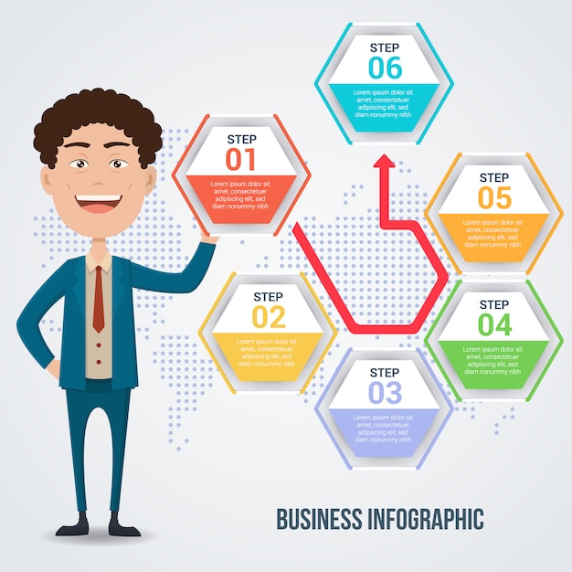 Hombre de negocios elegante con plantilla de infografía