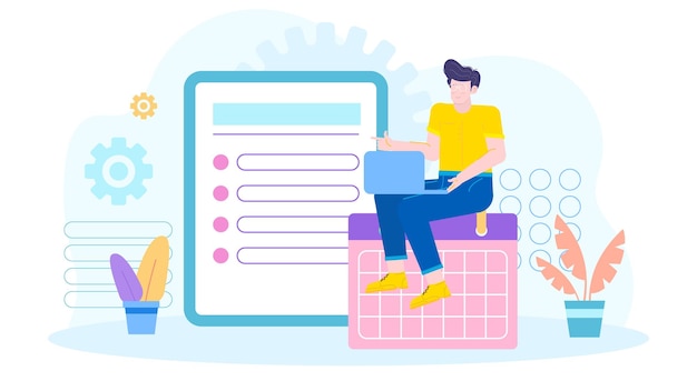 Un hombre de negocios está administrando los horarios de los eventos y las listas de asistentes