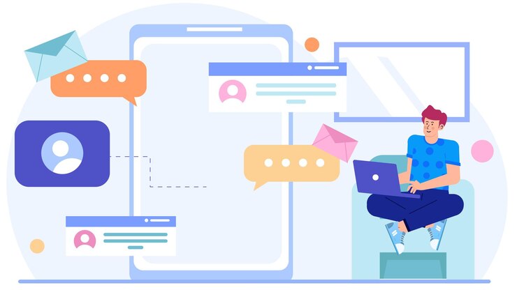 Vector un hombre de negocios está administrando la intranet de la empresa y las plataformas de comunicación
