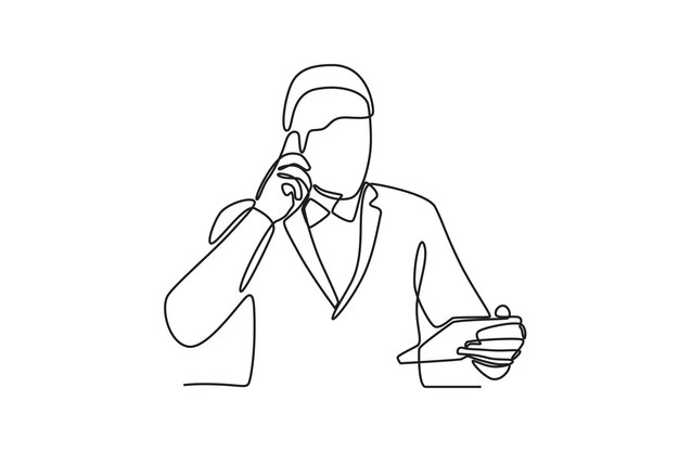 El hombre de negocios está al teléfono mientras mira el informe.