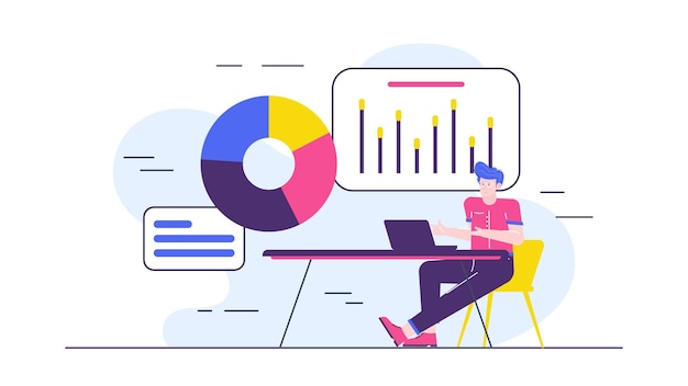 Un hombre de negocios está hablando de aumento de negocios en diagrama o gráfico en la oficina